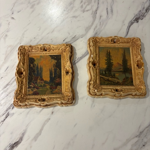 Vintage Chalkware framed lithograph prints - - Picture 1 of 15